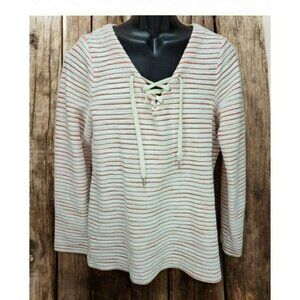 Tommy Bahama Womens Orange Striped Long Sleeve Lace-Up Sweater Medium